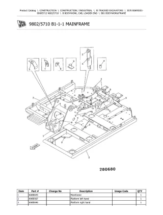 JCB JS70 TRACKED EXCAVATOR Parts Catalogue Manual (Serial Number 00695501-00695712)