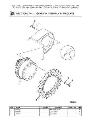 JCB JS115 AUTO TRACKED EXCAVATOR Parts Catalogue Manual (Serial Number 01703500-01703599)