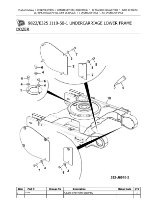 JCB JS115 TRACKED EXCAVATOR Parts Catalogue Manual (Serial Number 01786452-01786462)