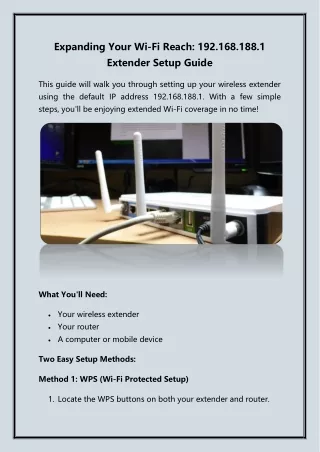 Expanding Your Wi-Fi Reach: 192.168.188.1 Extender Setup Guide