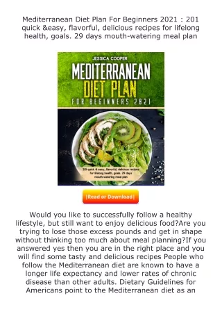download⚡[PDF]❤ Mediterranean Diet Plan For Beginners 2021 : 201 quick & ea