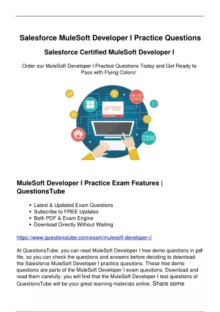 Salesforce MuleSoft Developer I Practice Questions - Pass Your Exam with QuestionsTube