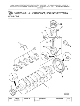 JCB JS160 Tier 3 TRACKED EXCAVATOR Parts Catalogue Manual (Serial Number 01612501-01612933)