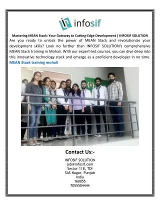Mastering MEAN Stack Your Gateway to Cutting-Edge Development  INFOSIF SOLUTION