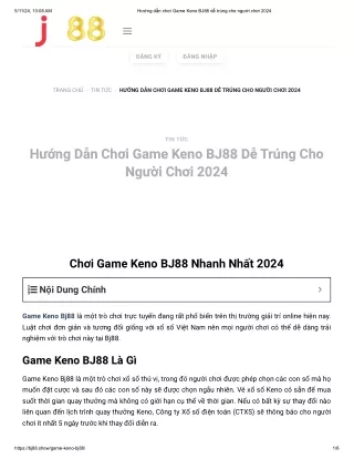 Chơi Game Keno BJ88 Nhanh Nhất 2024