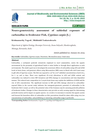 Neuro-genotoxicity assessment of sublethal exposure of carbosulfan to freshwater