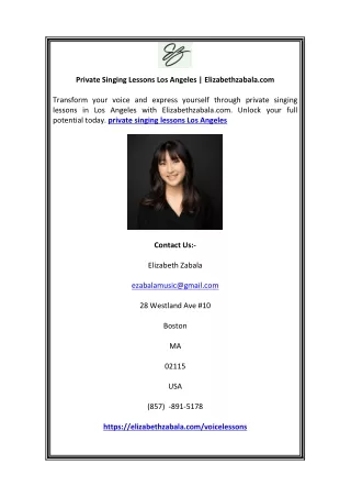 Private Singing Lessons Los Angeles | Elizabethzabala.com