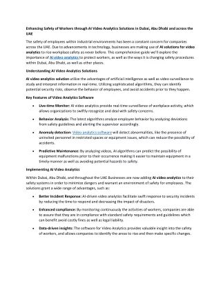 Enhancing Worker Safety with AI Video Analytics Solutions in UAE