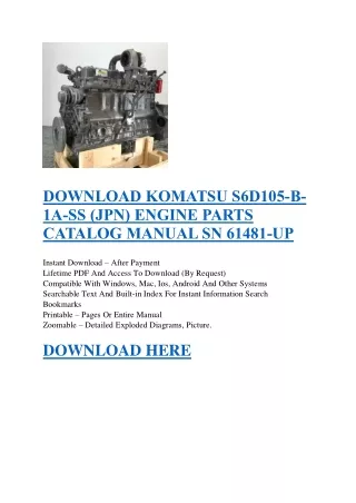 DOWNLOAD KOMATSU S6D105-B-1A-SS (JPN) ENGINE PARTS CATALOG MANUAL SN 61481-UP