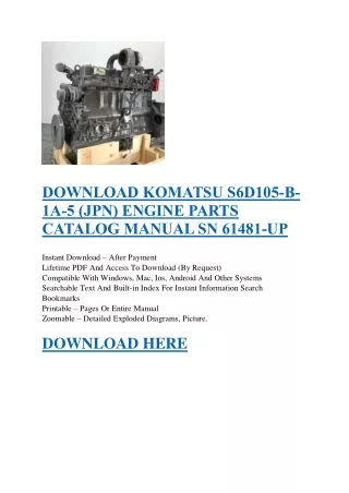 DOWNLOAD KOMATSU S6D105-B-1A-5 (JPN) ENGINE PARTS CATALOG MANUAL SN 61481-UP