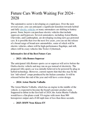 Future Cars Worth Waiting For 2024–2028