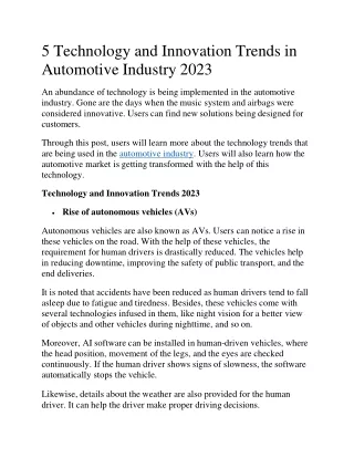 5 Technology and Innovation Trends in Automotive Industry 2023