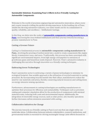 Sustainable Solutions Examining Pune’s Efforts in Eco-Friendly Casting for Automobile Components