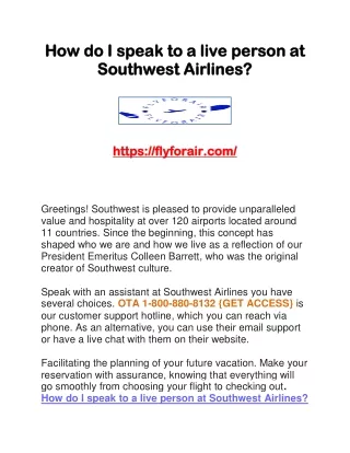 How do I speak to a live person at Southwest Airlines