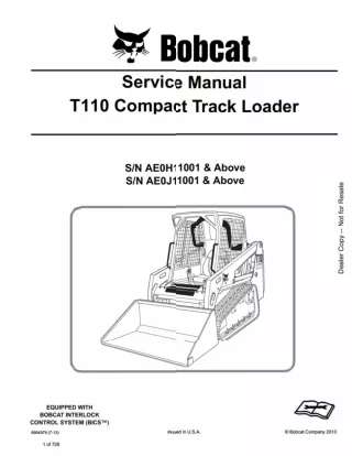 BOBCAT T110 COMPACT TRACK LOADER Service Repair Manual Instant Download (SN AE0H11001 AND Above)