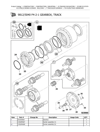 JCB JZ140R TRACKED EXCAVATOR Parts Catalogue Manual (Serial Number 01137575-01137582)