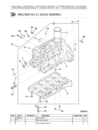 JCB JZ255 TRACKED EXCAVATOR Parts Catalogue Manual (Serial Number 02084498-02084558)