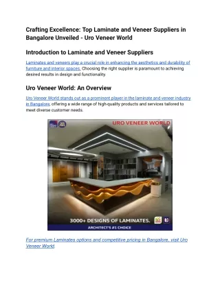 Crafting Excellence_ Top Laminate and Veneer Suppliers in Bangalore Unveiled - Uro Veneer World