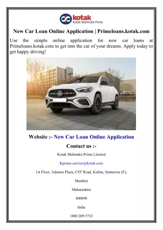 New Car Loan Online Application   Primeloans.kotak.com