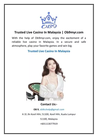 Trusted Live Casino In Malaysia | Ob9myr.com