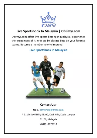 Live Sportsbook In Malaysia | Ob9myr.com