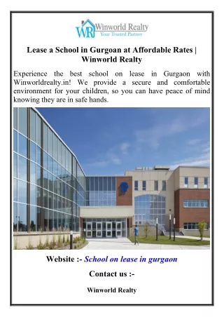 Lease a School in Gurgoan at Affordable Rates  Winworld Realty