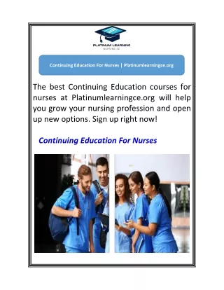 Continuing Education For Nurses  Platinumlearningce.org