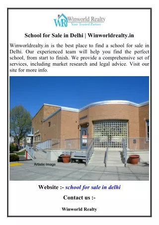 School for Sale in Delhi  Winworldrealty.in