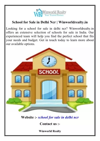 School for Sale in Delhi Ncr  Winworldrealty.in