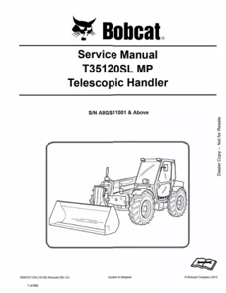 BOBCAT T35120SL MP TELESCOPIC HANDLER Service Repair Manual Instant Download (SN A8GS11001 and Above)