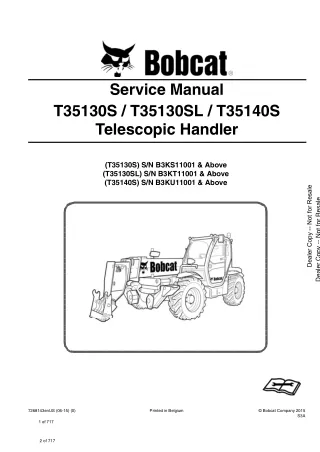 Bobcat T35130SL Telescopic Handler Service Repair Manual Instant Download SN B3KT11001 and Above