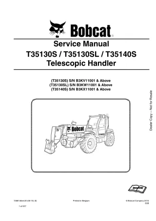 Bobcat T35130SL Telescopic Handler Service Repair Manual Instant Download SN B3KW11001 and Above