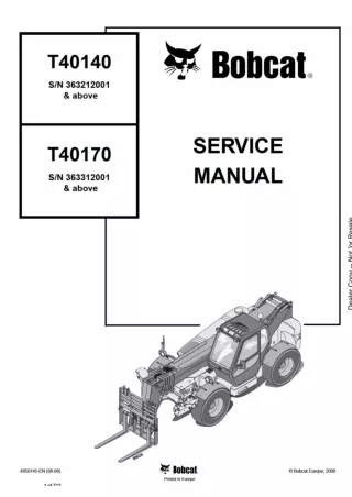 BOBCAT T40170 TELESCOPIC HANDLER Service Repair Manual Instant Download (SN 363312001 and Above)