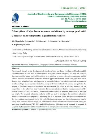 Adsorption of dye from aqueous solutions by orange peel with Chitosan nanocompos