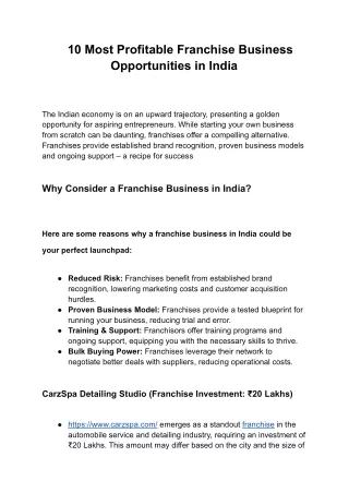 10 Most Profitable Franchise Business Opportunities in India