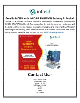 Excel in MCITP with INFOSIF SOLUTION Training in Mohali