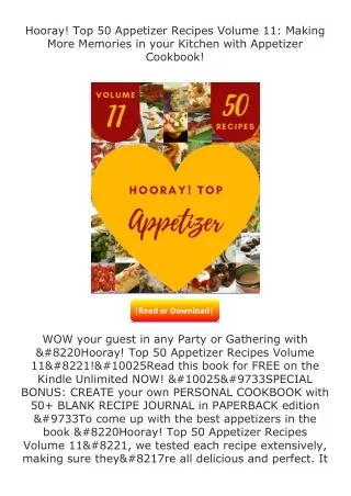 read ❤️(✔️pdf✔️) Hooray! Top 50 Appetizer Recipes Volume 11: Making More Me