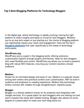 Best Blogging Platforms for Technology Bloggers
