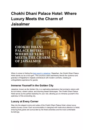 Chokhi Dhani Palace Hotel_ Where Luxury Meets the Charm of Jaisalmer