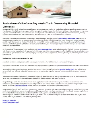 Payday Loans Online Same Day - Assist You in Overcoming Financial Difficulties