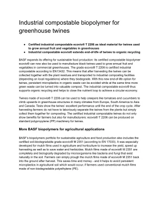 Industrial compostable biopolymer for greenhouse twines