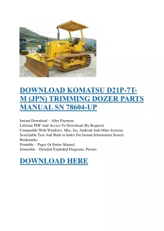 DOWNLOAD KOMATSU D21P-7T-M (JPN) TRIMMING DOZER PARTS MANUAL SN 78604-UP