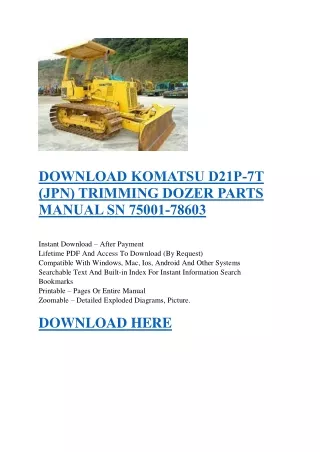 DOWNLOAD KOMATSU D21P-7T (JPN) TRIMMING DOZER PARTS MANUAL SN 75001-78603