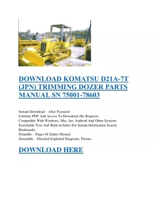 DOWNLOAD KOMATSU D21A-7T (JPN) TRIMMING DOZER PARTS MANUAL SN 75001-78603