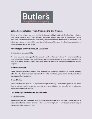 Online House Valuation - The Advantages and Disadvantages - Butler's Homes