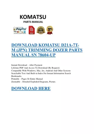 DOWNLOAD KOMATSU D21A-7T-M (JPN) TRIMMING DOZER PARTS MANUAL SN 78604-UP