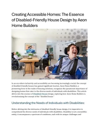 Creating Accessible Homes The Essence of Disabled-Friendly House Design by Aeon Home Builders