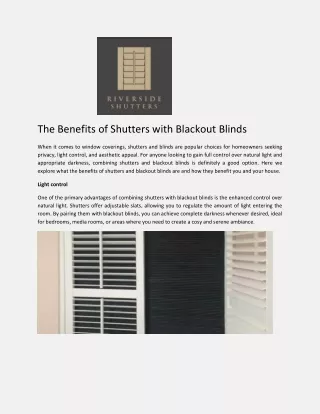 The Benefits of Shutters with Blackout Blinds - Riverside Shutters