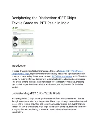 Deciphering the Distinction_ rPET Chips Textile Grade vs. PET Resin in India