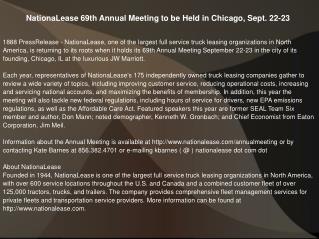 NationaLease 69th Annual Meeting to be Held in Chicago, Sept